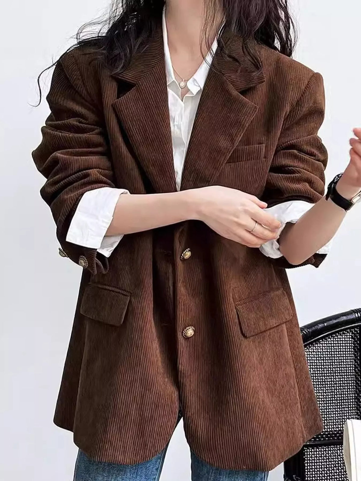 Corduroy Lapel Collar Blazer