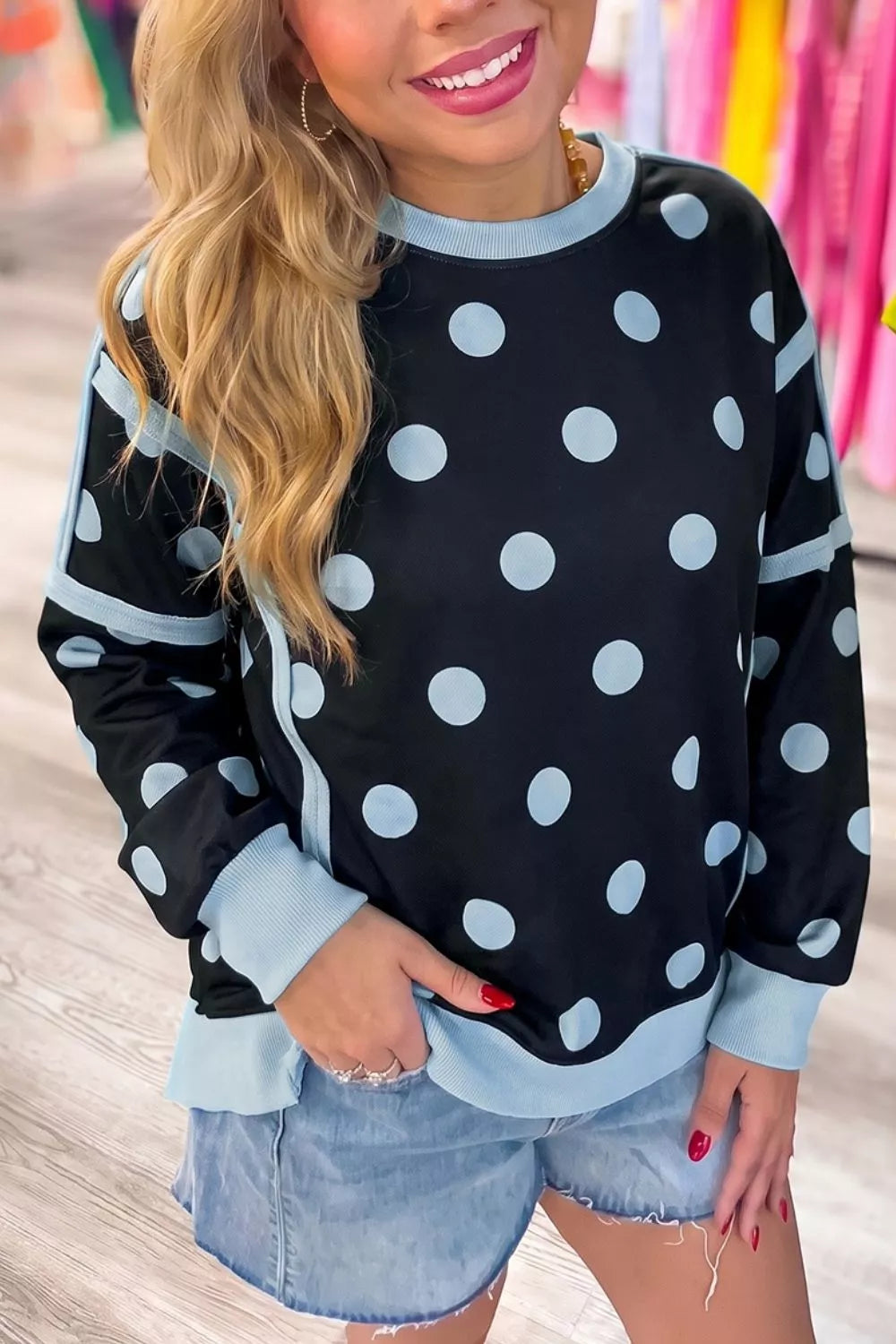 Polka Dot Crew Neck Sweatshirt