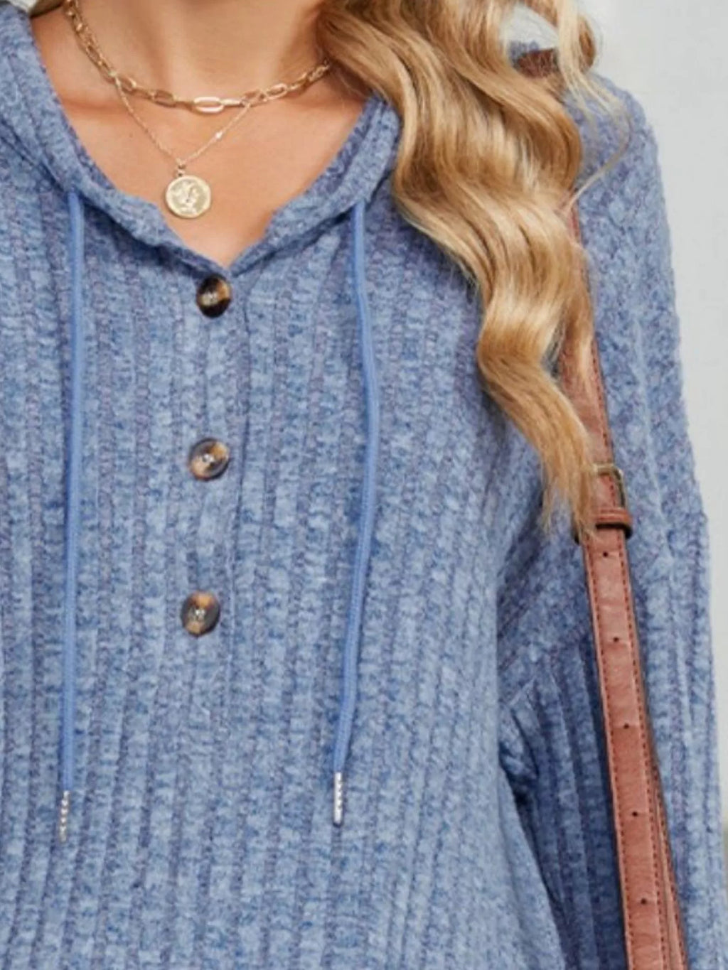 Ribbed Knit Drawstring Long Sleeve Hoodie
