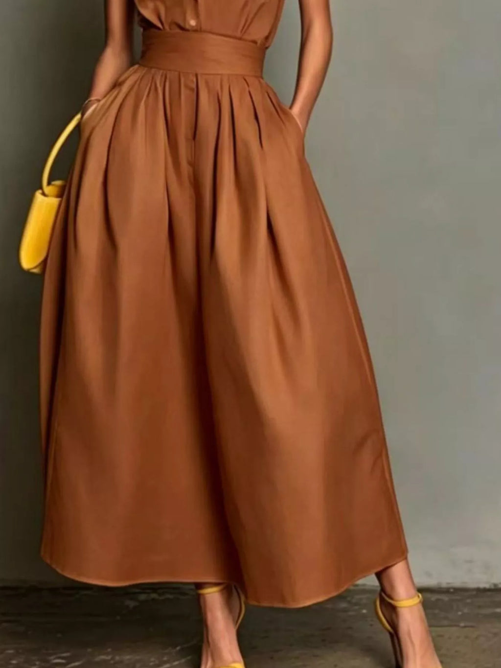 Sleeveless Collared A-Line Midi Dress