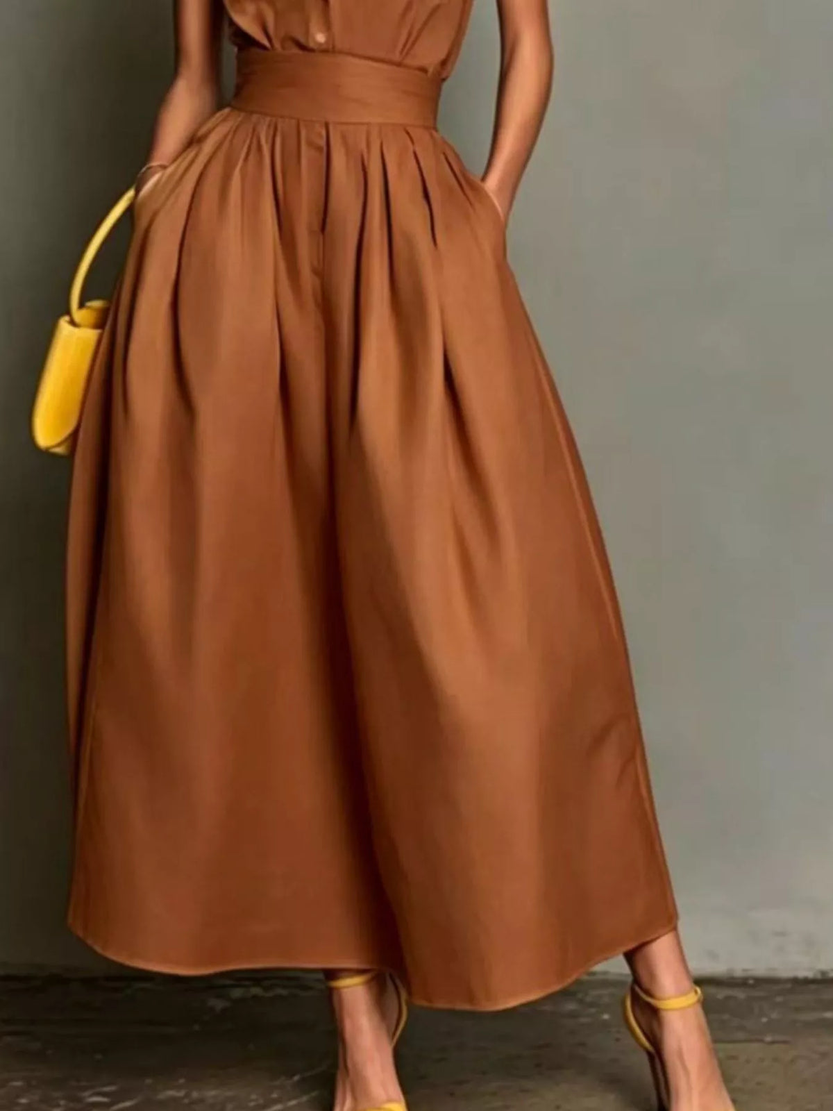 Sleeveless Collared A-Line Midi Dress