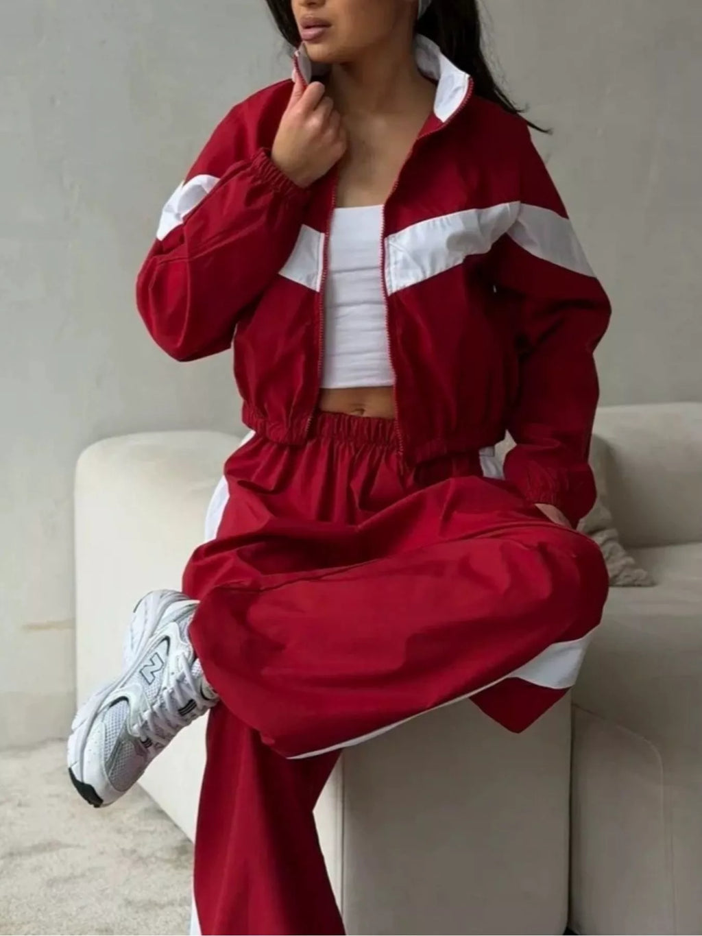 Color Block Zip Up Outerwear and Pants Set