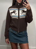 Horse Zip Up Mock Neck Cardigan