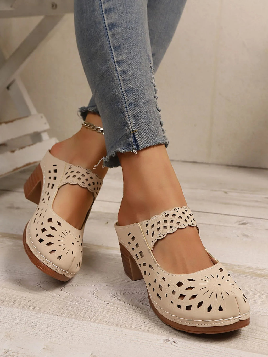 Cutout Block Heel Sandals