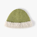 Fuzzy Fur Trim Ribbed Knit Beanie Hat
