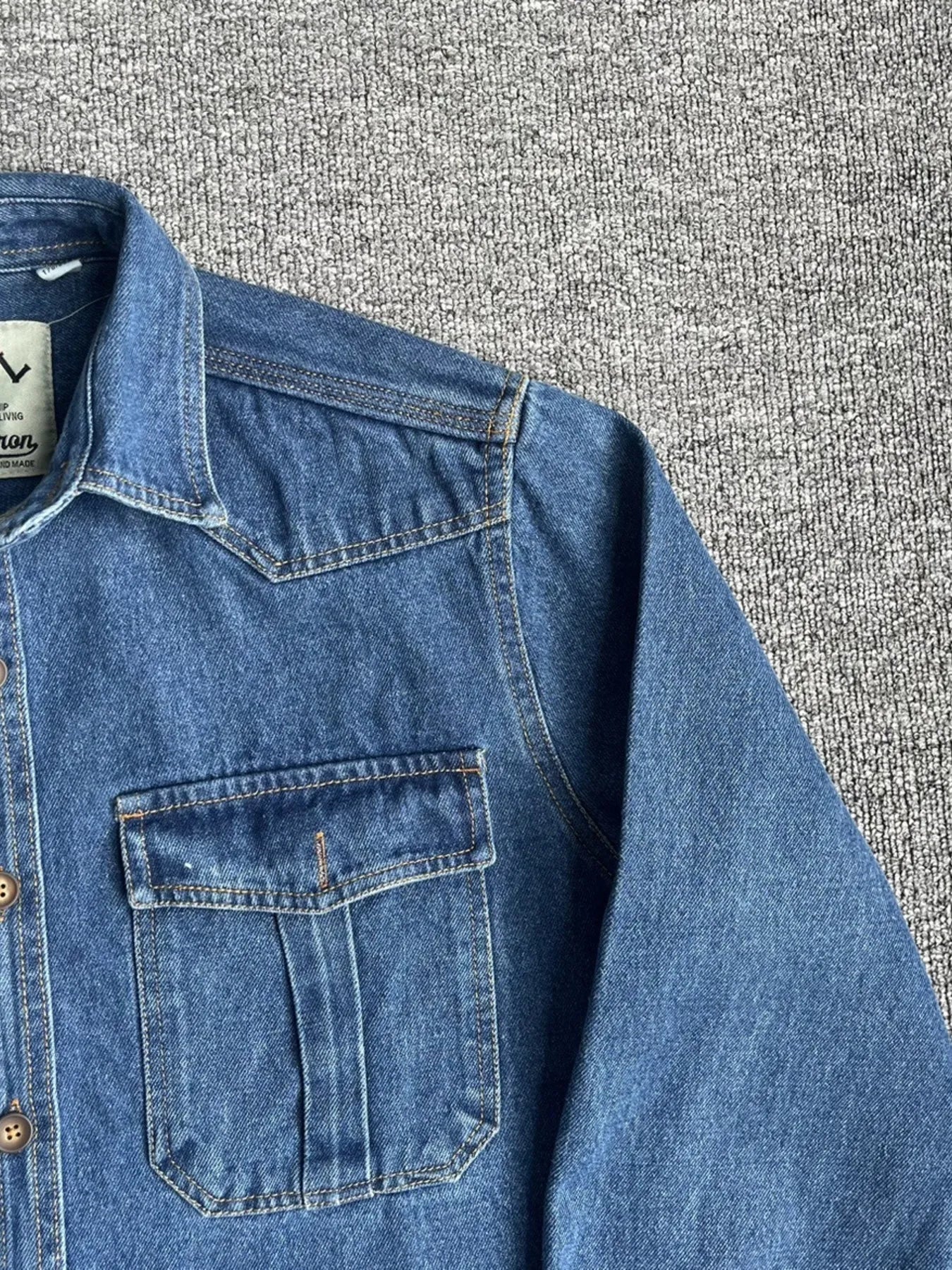 Men's Plus Size Button Up Washed Denim Shirt