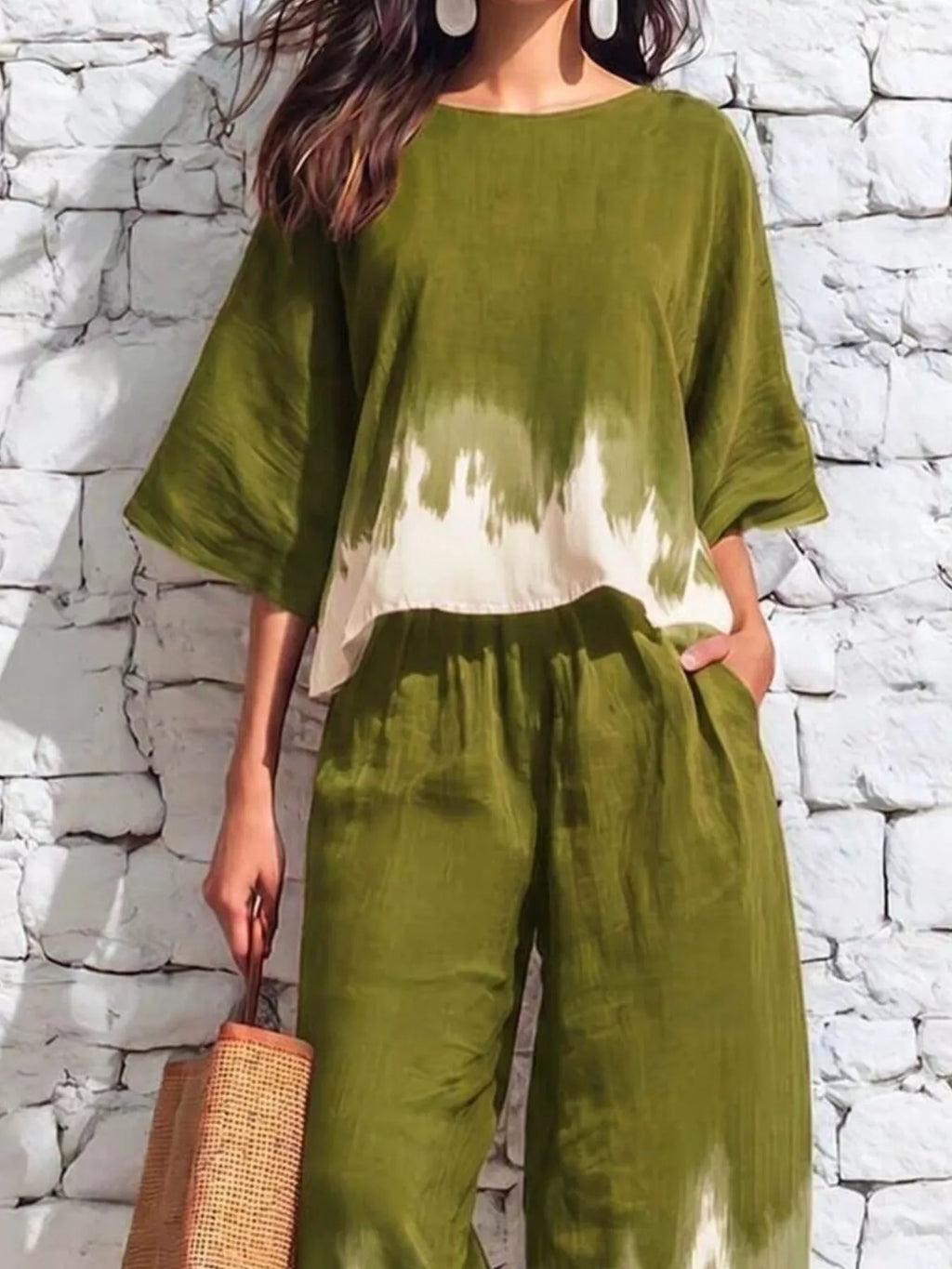 Full Size Tie-Dye Casual Loose Fit Top and Capris Set Plus Size