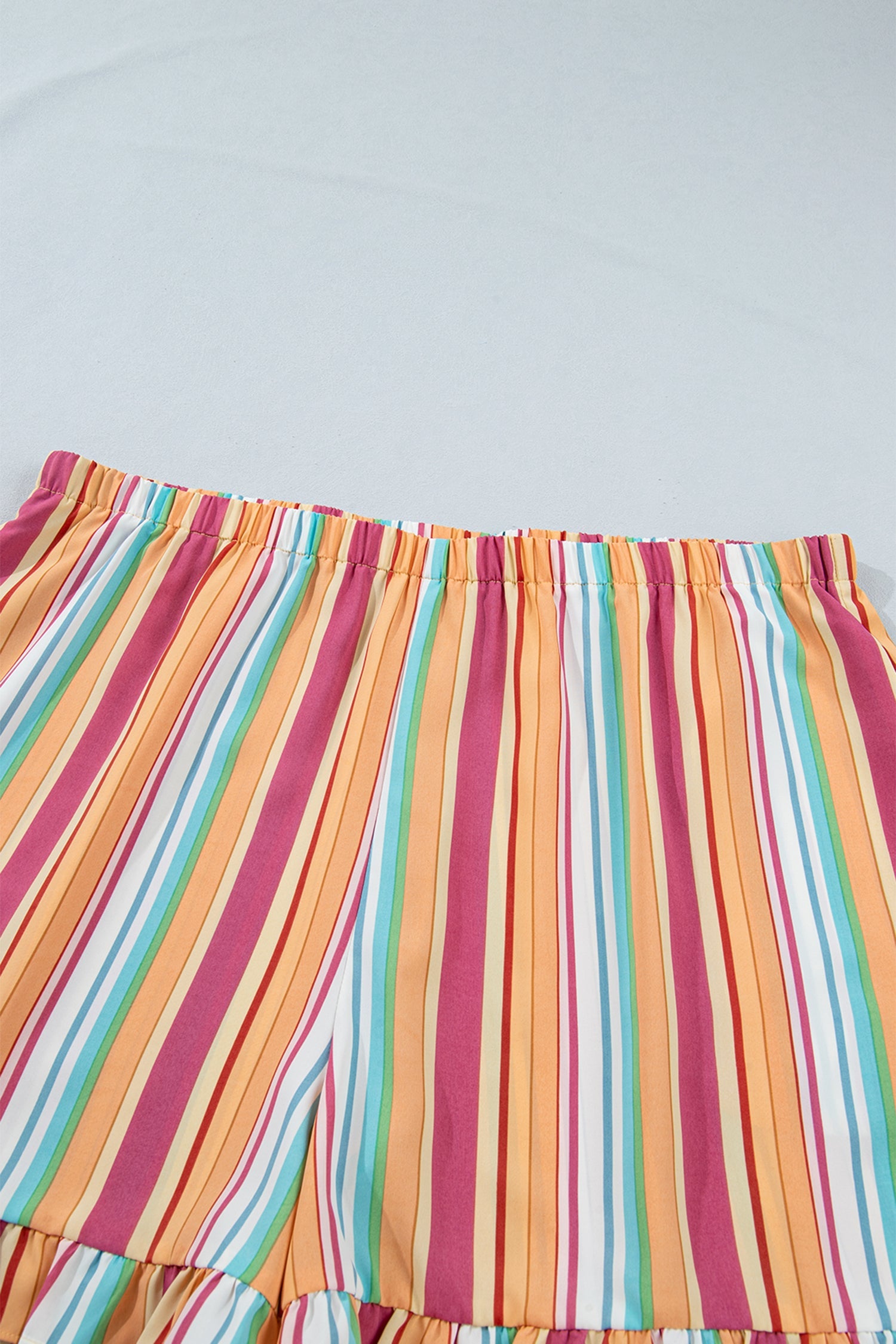 Orange Stripe Plus Size Elastic Waist Ruffle Hem Shorts
