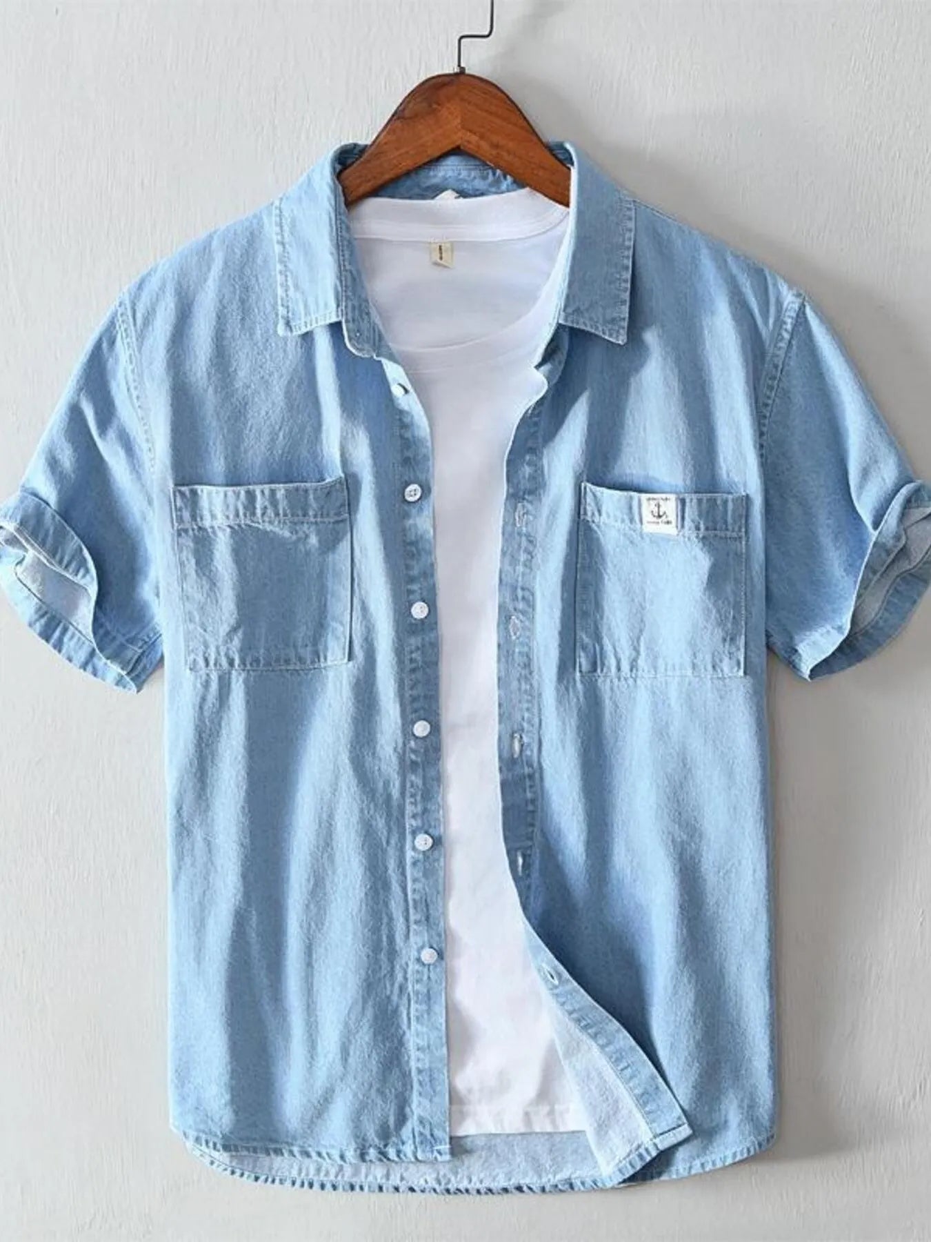 Men's Plus Size Button Up Short Sleeve Denim Shirt
