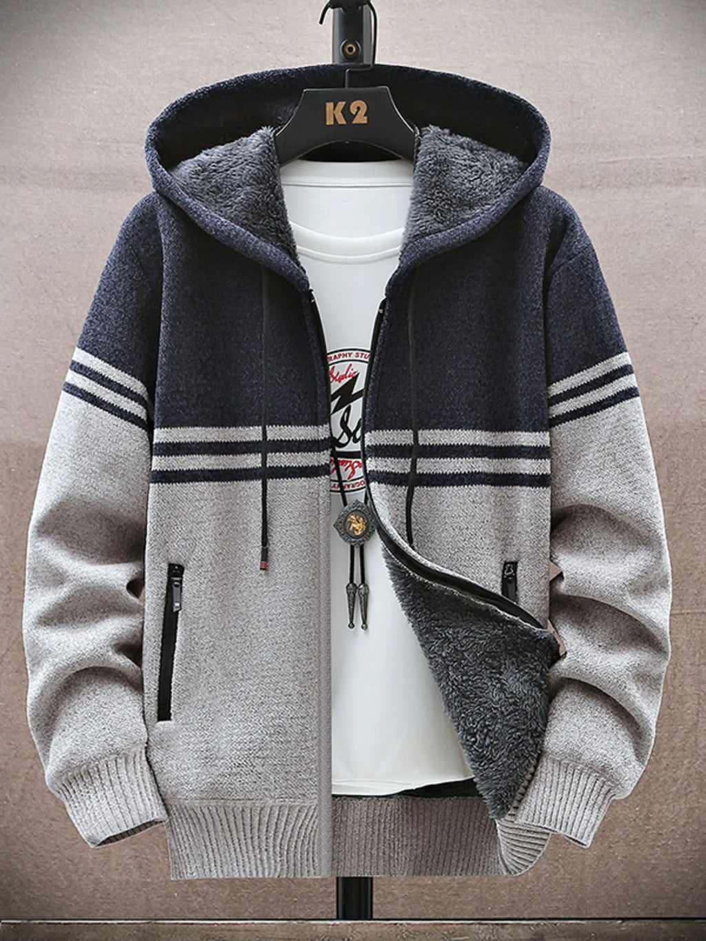 Men's Plus Size Hooded Zip-Up Cardigan