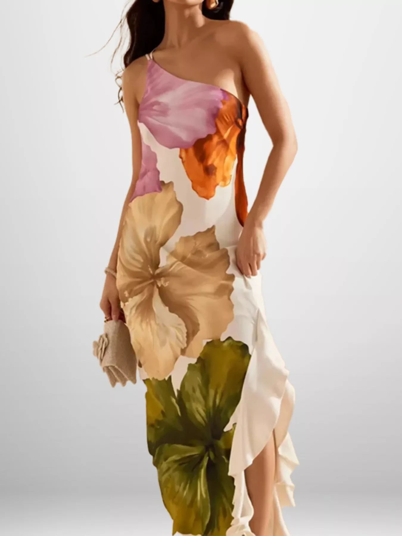 Floral Print One-Shoulder Maxi Dress