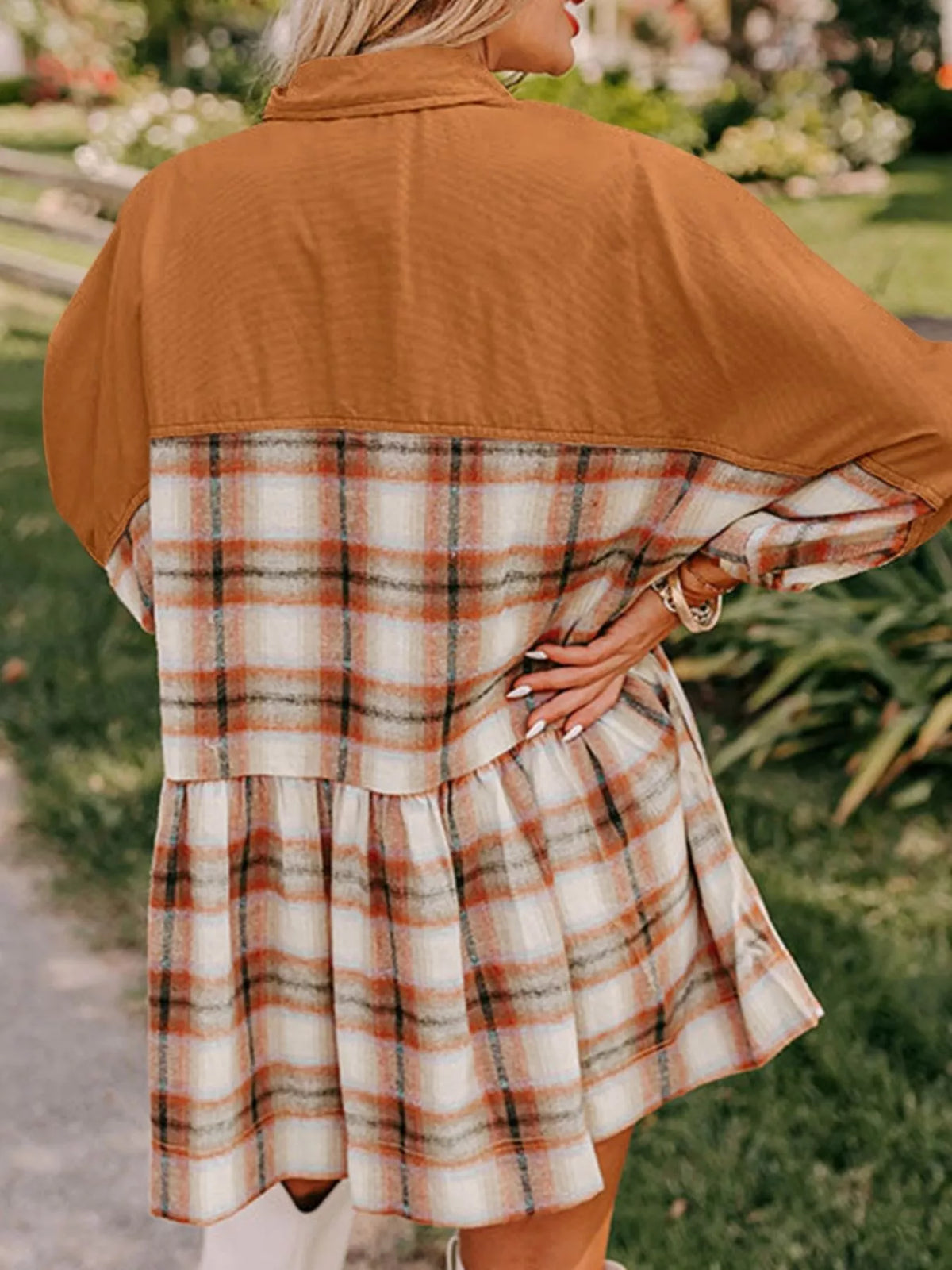 Plaid Button Front Long Sleeve Mini Dress