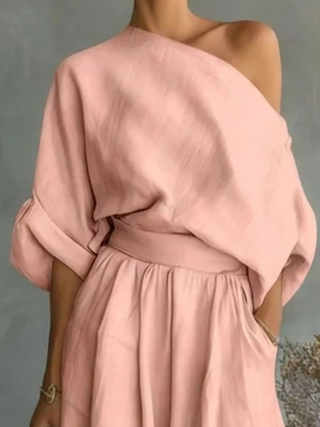 Full Size One Shoulder Top and Wide Leg Pants Set Plus Size