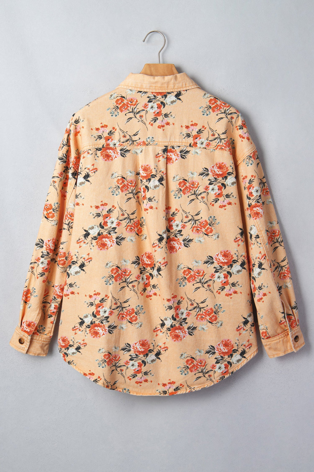 Floral Print Long Sleeve Denim Tunic Jacket