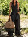 Halter Neck Top and Wide Leg Pants Set