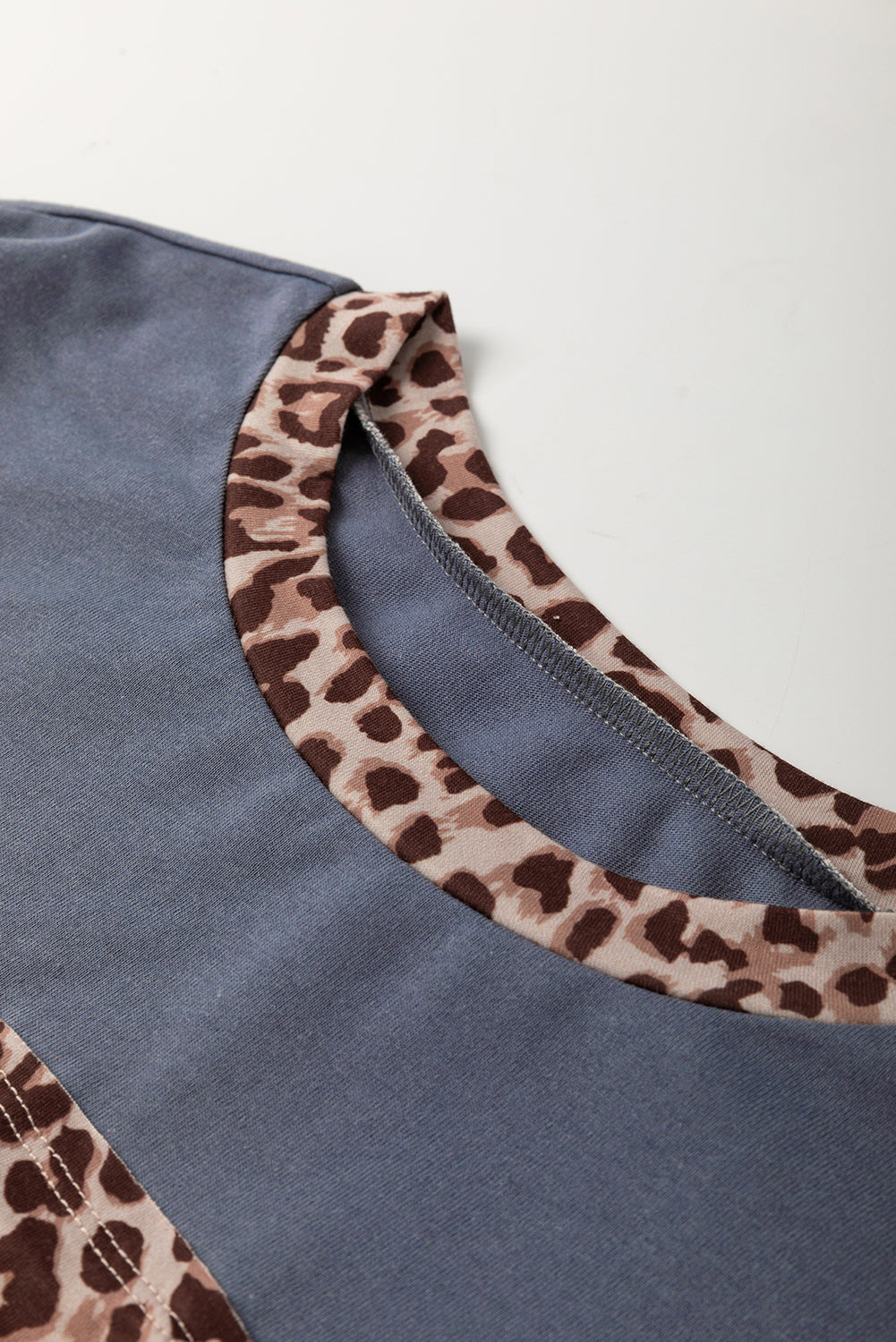 Leopard Patchwork Colorblock Drop Shoulder Top