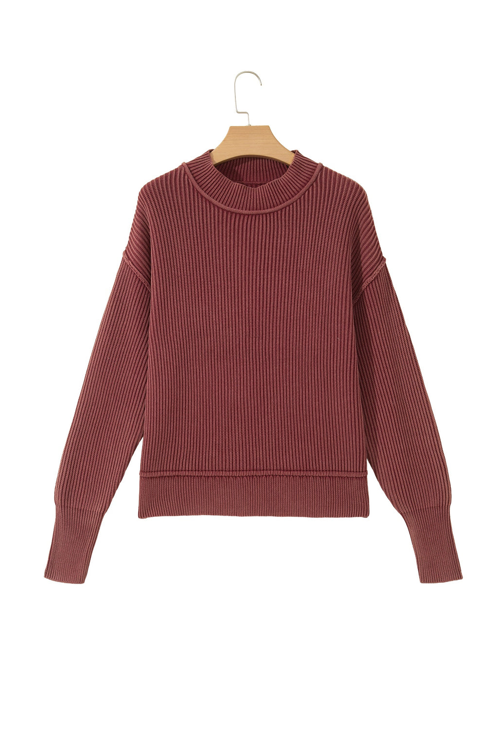 Red Dahlia Drop Shoulder High Neck Ribbed Sweater