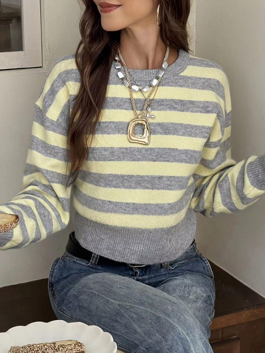 Casual Striped Cropped Sweater