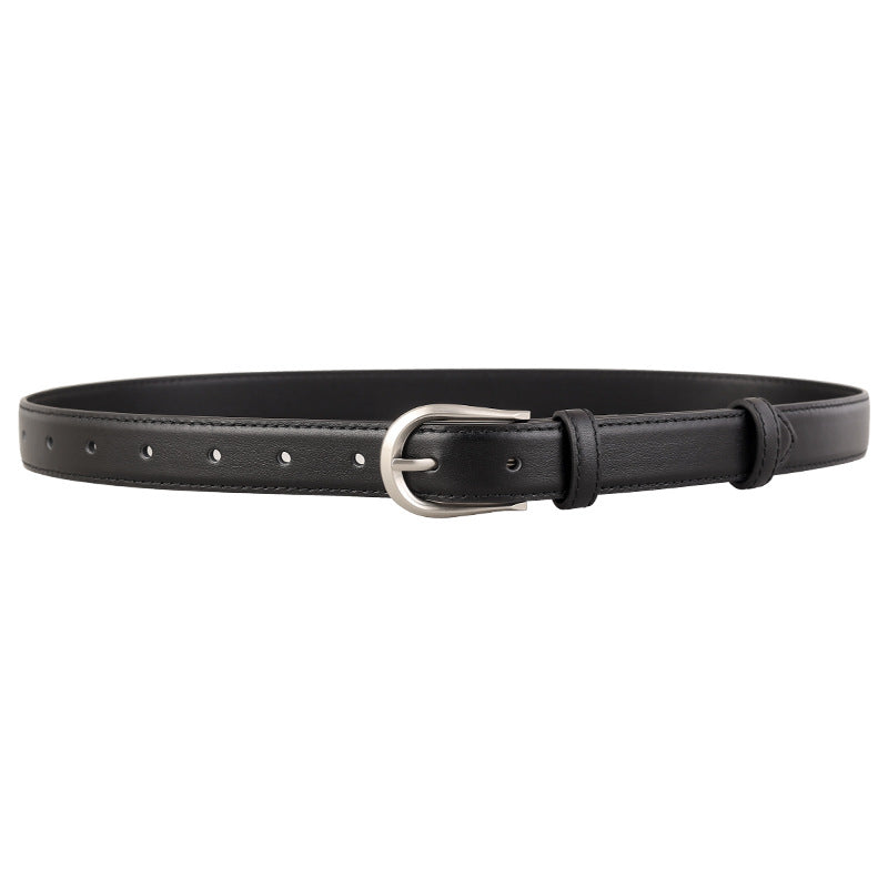 Classic Leather Belt with Silver Buckle