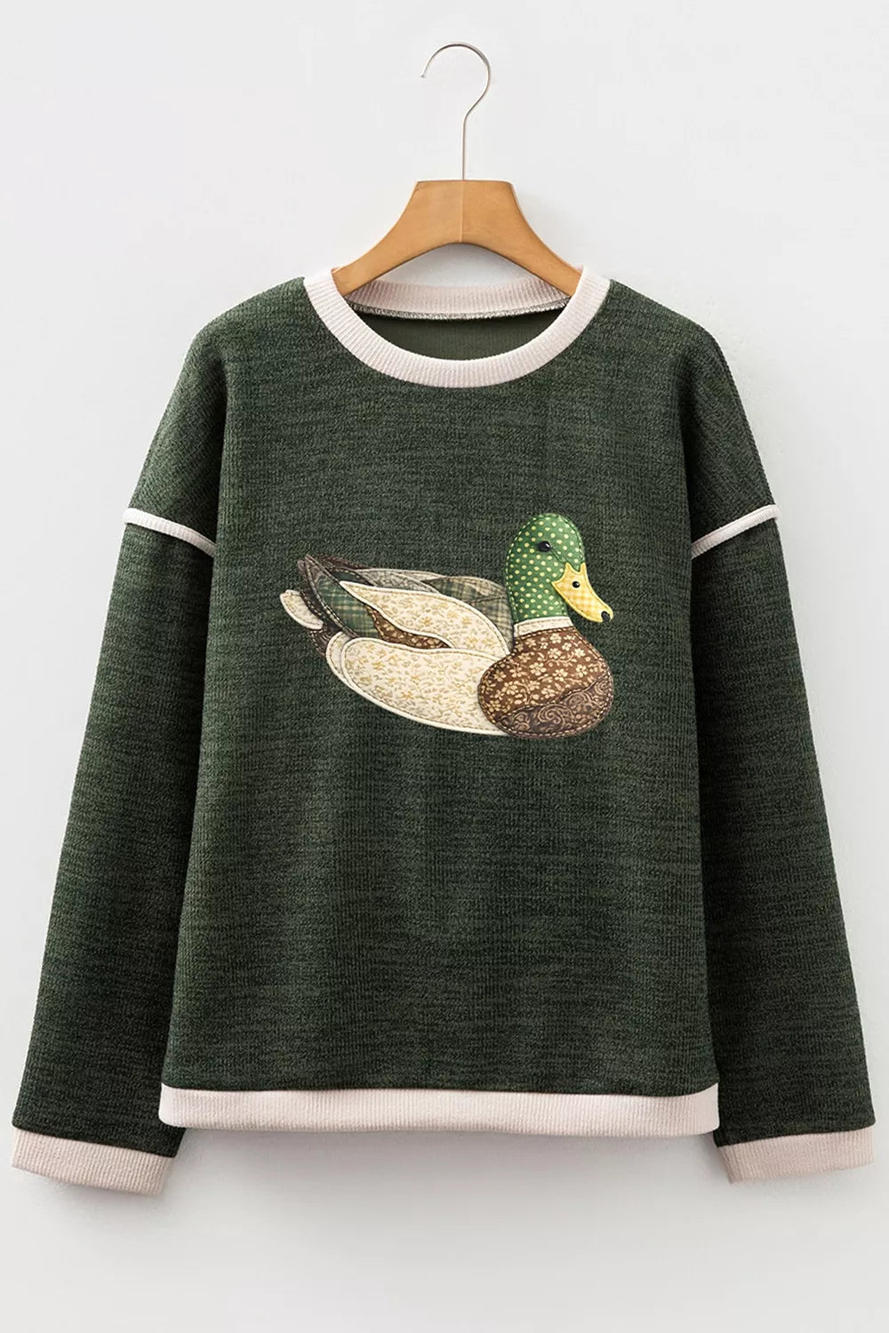 Duck Graphic Contrast Trim Patchwork Casual Knit Top