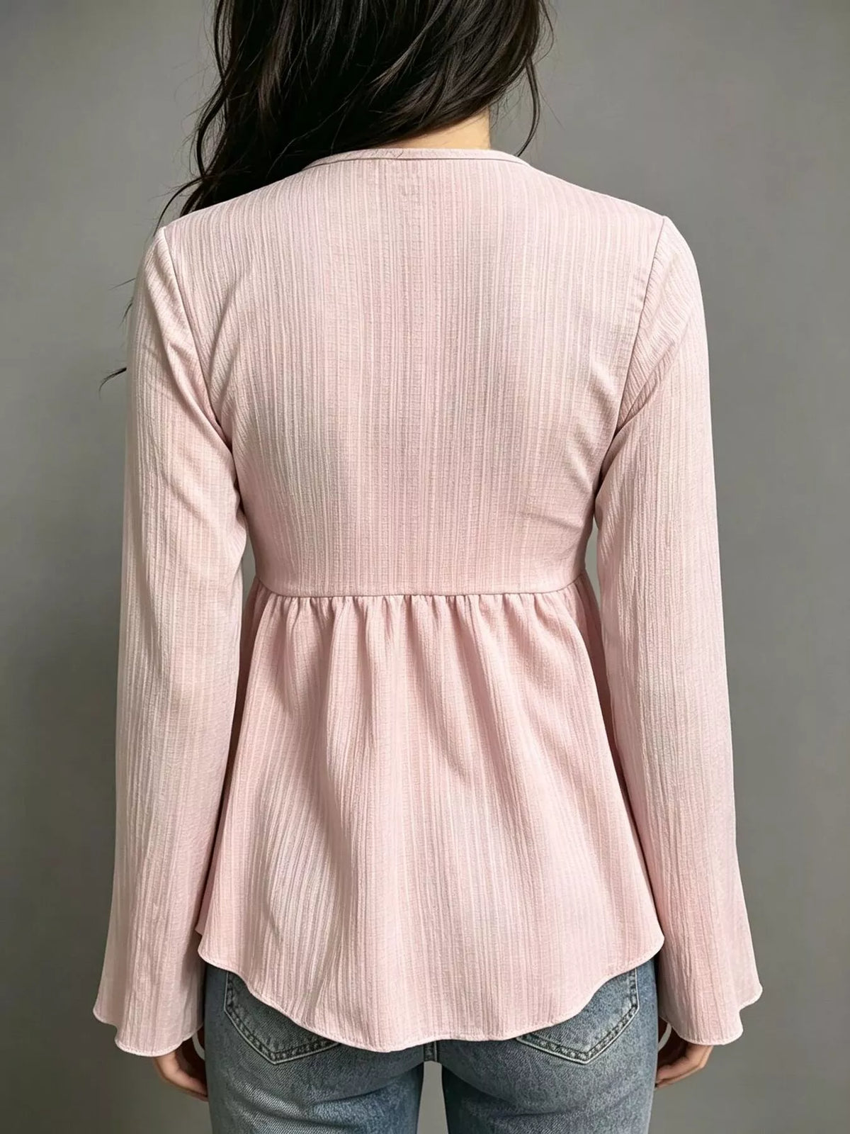 Tie-Front Flare Sleeve Blouse