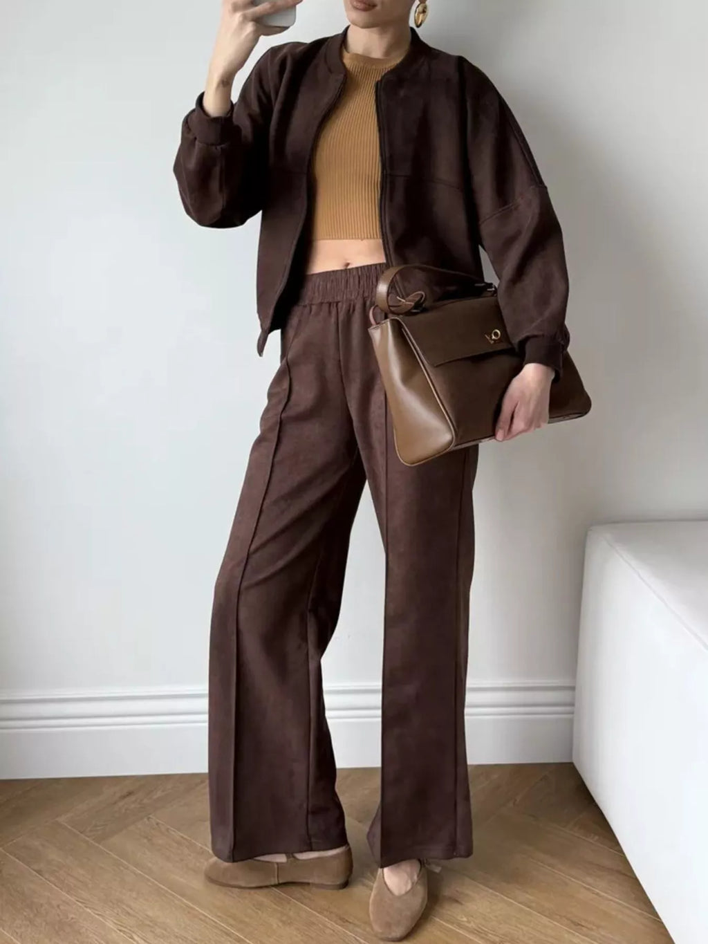 Zip Up Sweatshirt and Wide-Leg Pants Set