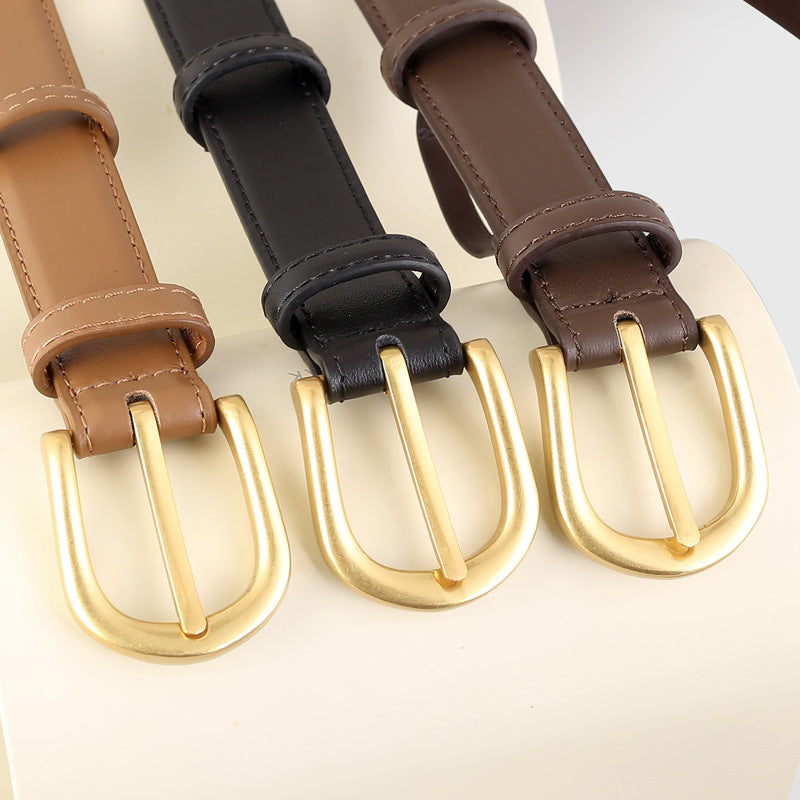 Skinny Leather Belt with Golden Buckle