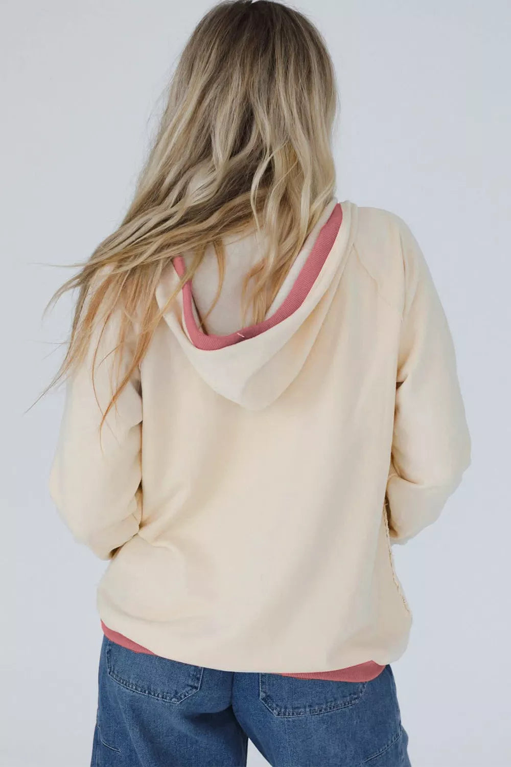 Crochet Knit Contrast Trim Hoodie