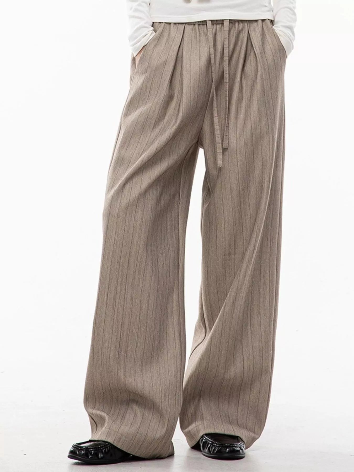 Men's Plus Size Wide Leg Striped Pleated Pants
