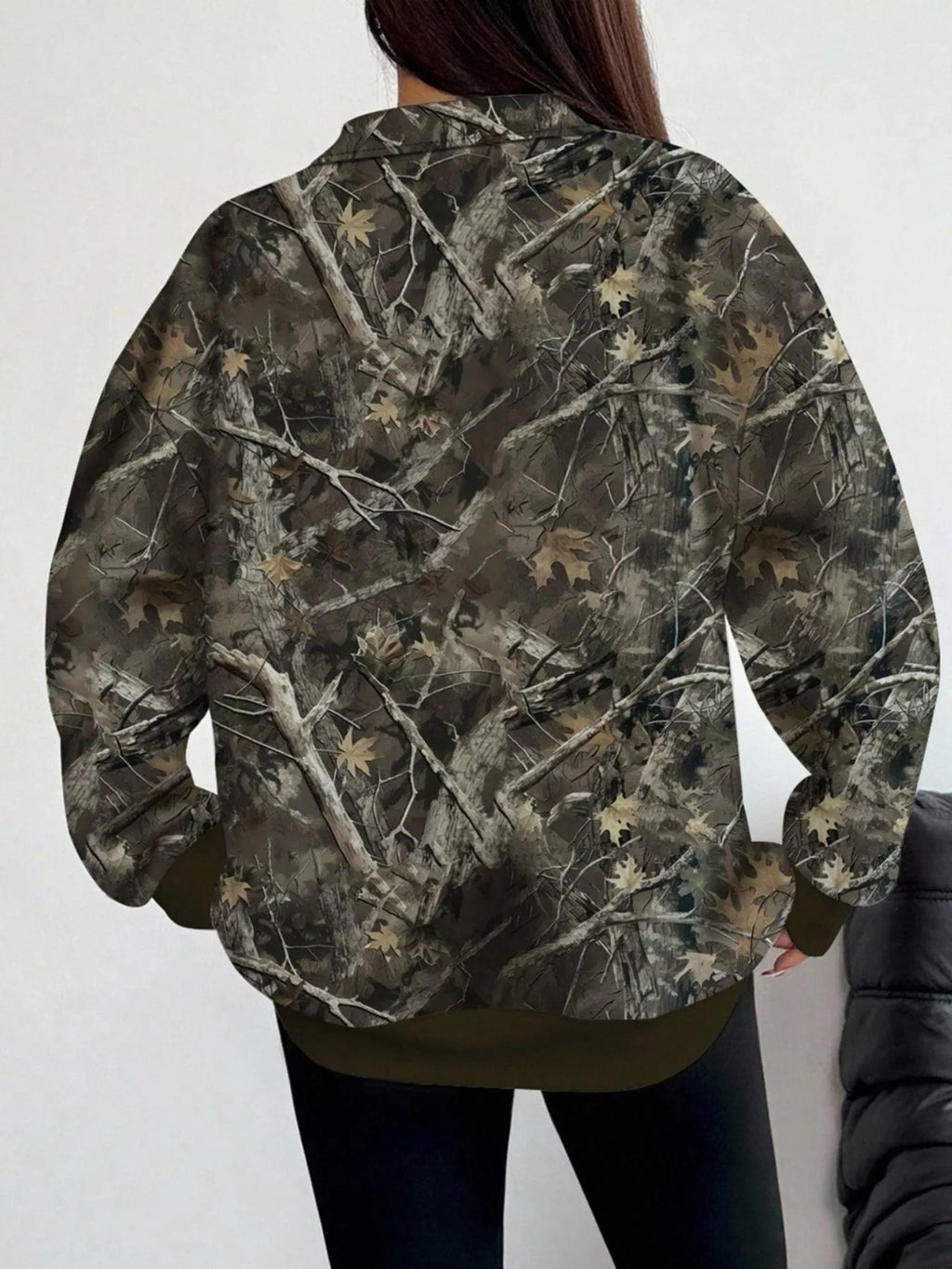 Quarter-Zip Printed Sweatshirt with Ribbed Cuffs