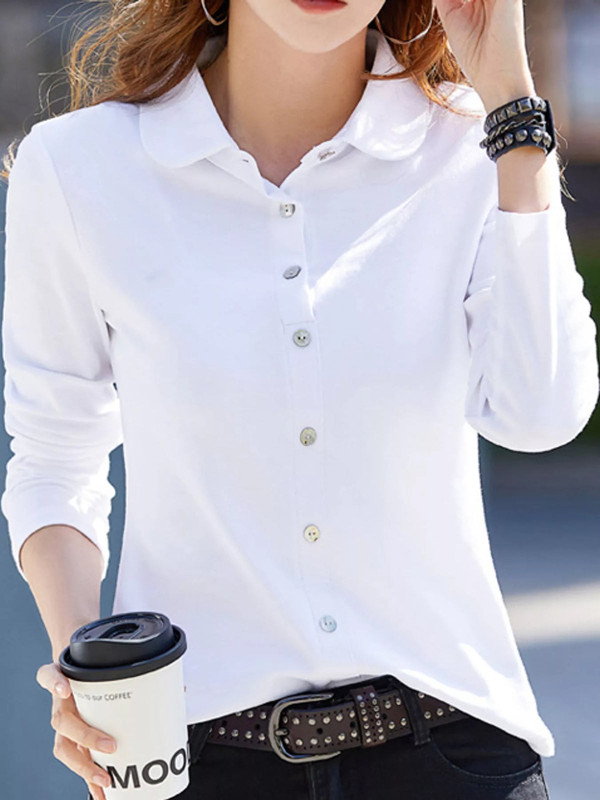 Full Size Button-Down Long Sleeve Shirt Plus Size
