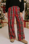 Plaid Elastic Waist Pocket Regular Full-Length Pants