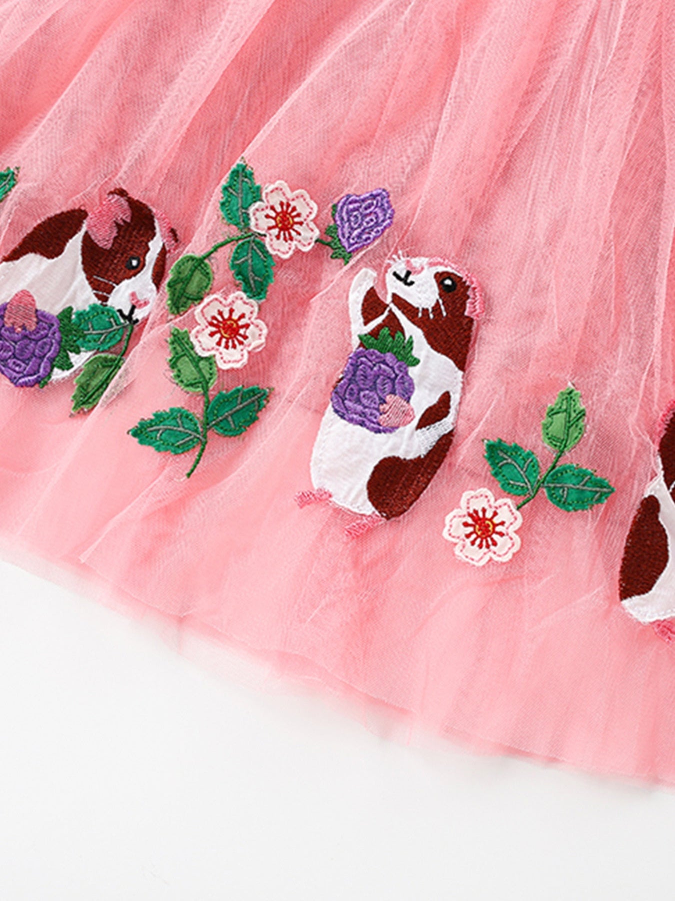 Children's Striped Top Tulle Guinea Pig Embroidered Dress
