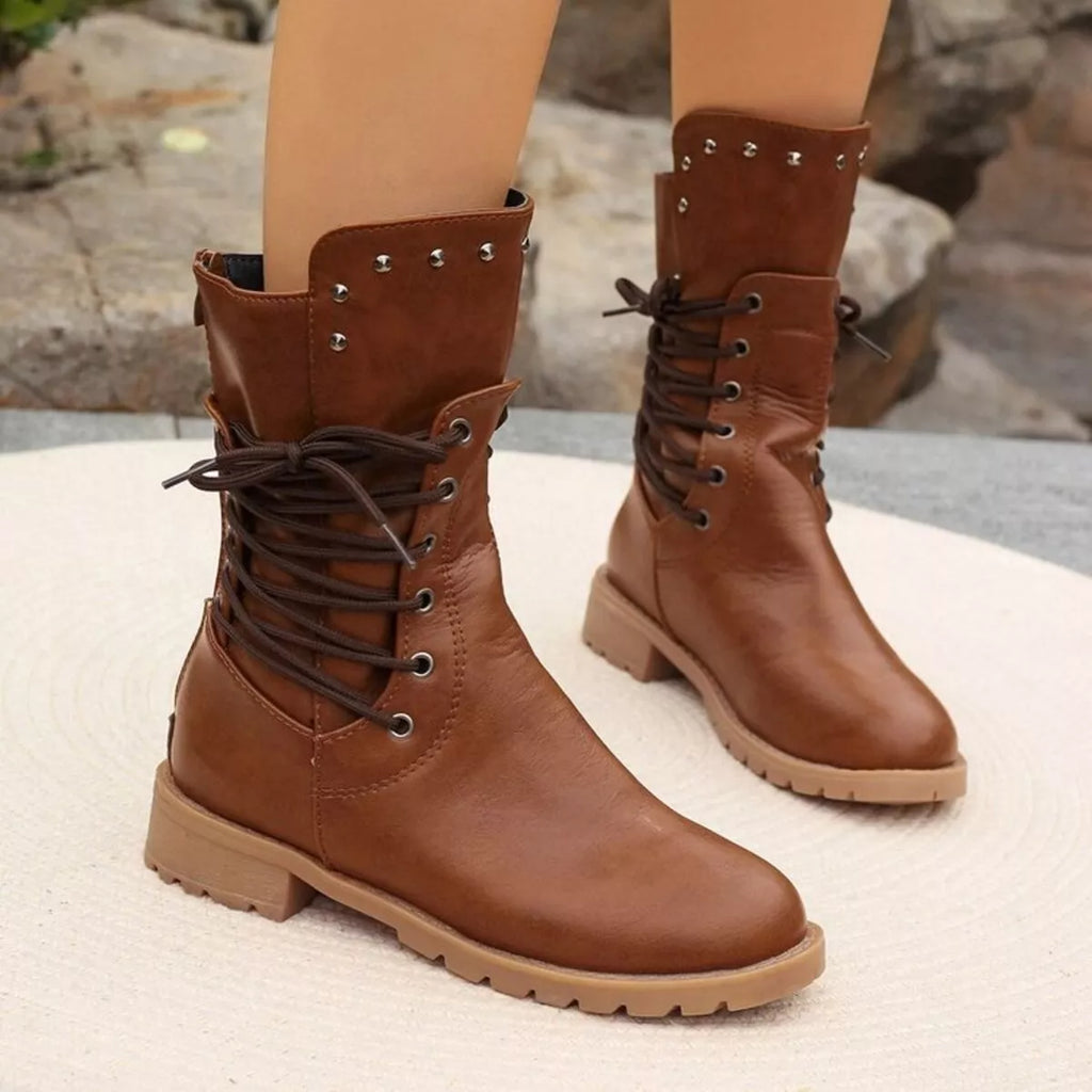Studded Lace-Up Boots