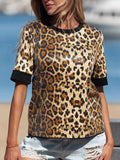 Sequin Leopard Pattern Short Sleeve Top