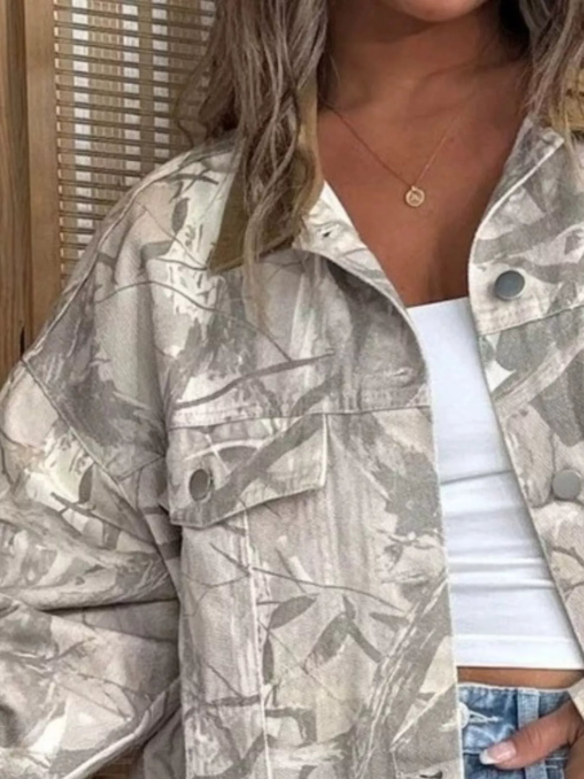 Printed Button Up Denim Jacket