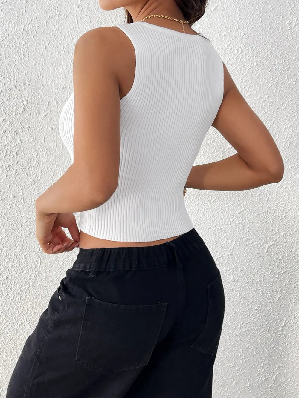 Bow Front Round Neck Stretch Tank Top