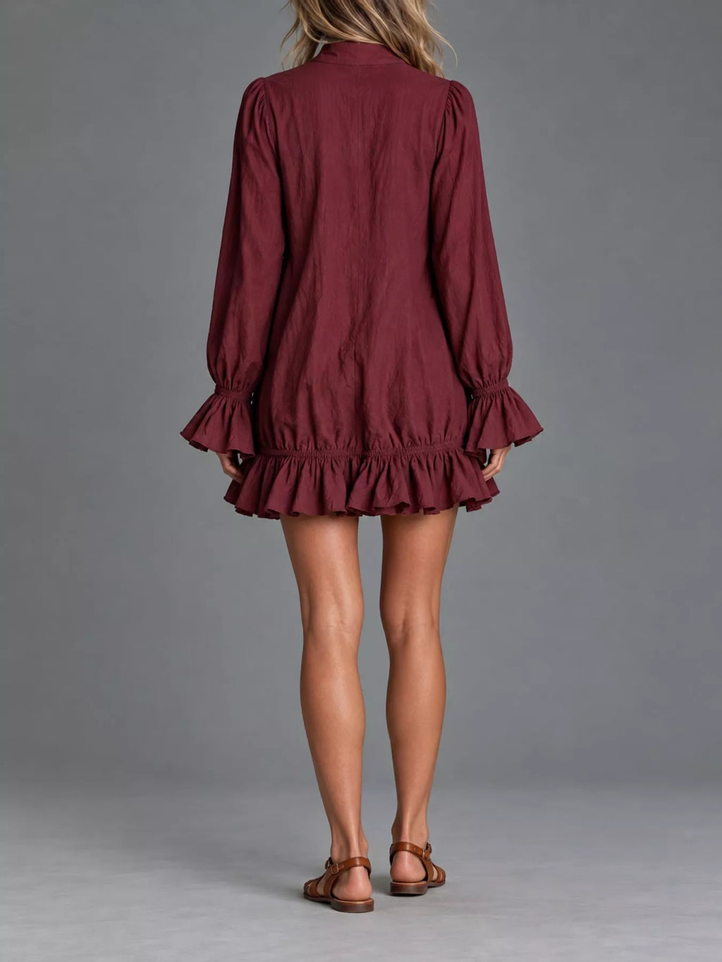 Zipper-Front Ruffle Hem Mini Dress