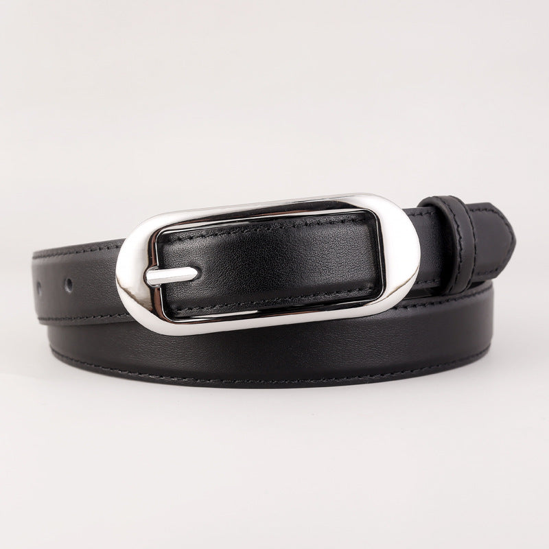 Leather Skinny Belt with Buckle