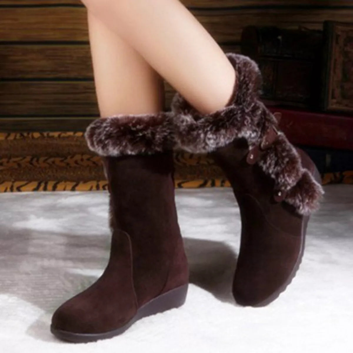 Fur Trim Round Toe Boots