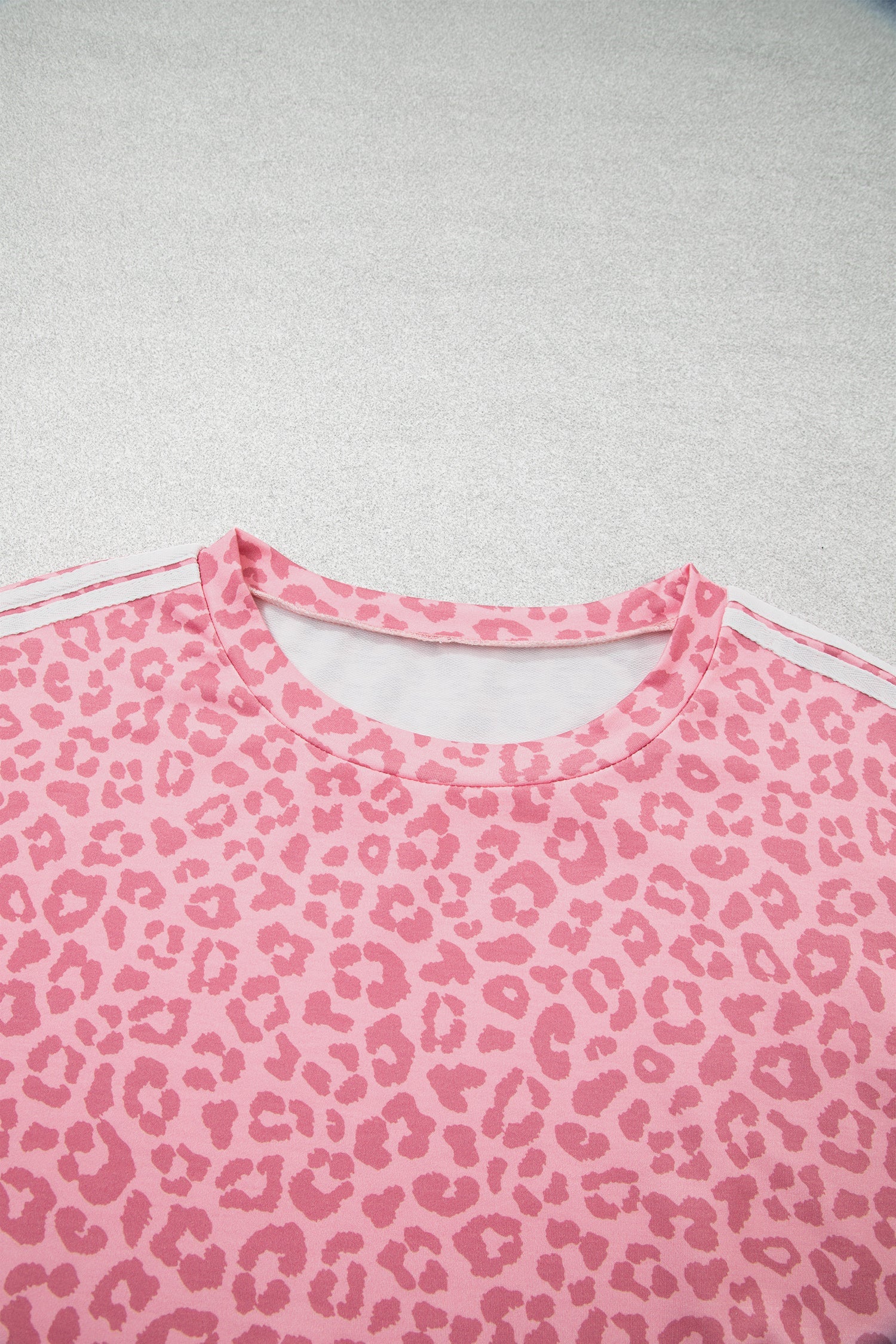 Pink Leopard Print Varsity Striped Detail 3/4 Sleeve Top Shift Pant Set