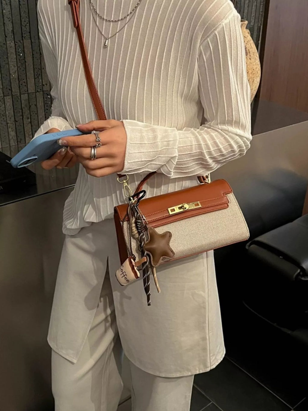 Two-Tone Flap Crossbody Bag