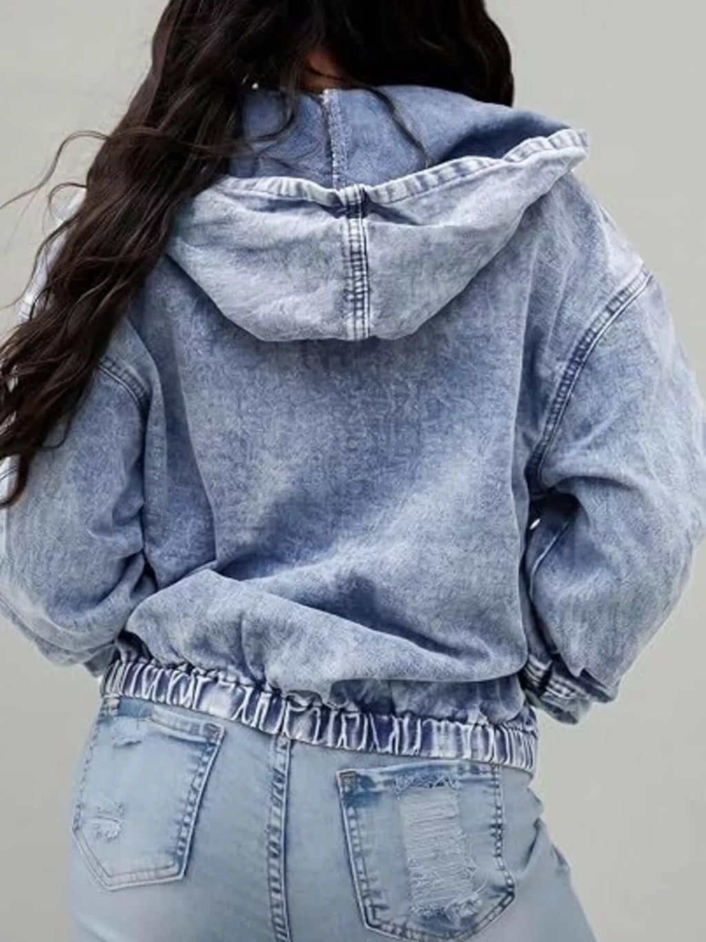 Vintage Washed Zip Up Hooded Denim Jacket