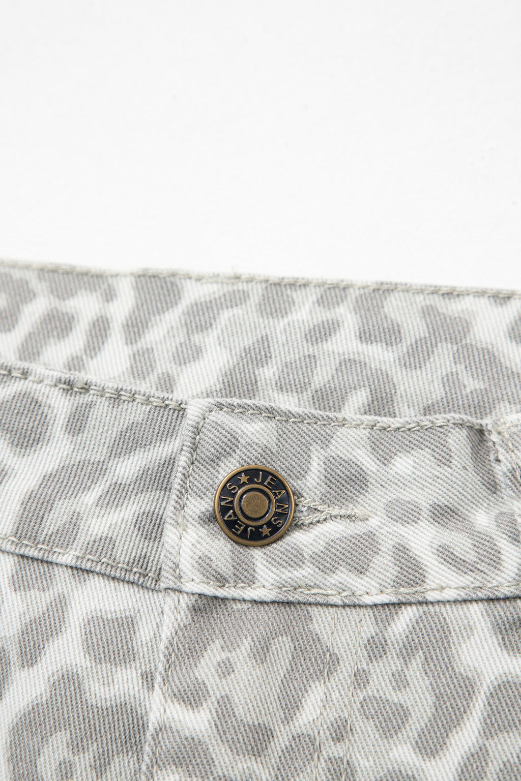Gray Leopard Frayed Edge Wide Leg High Waist Jeans