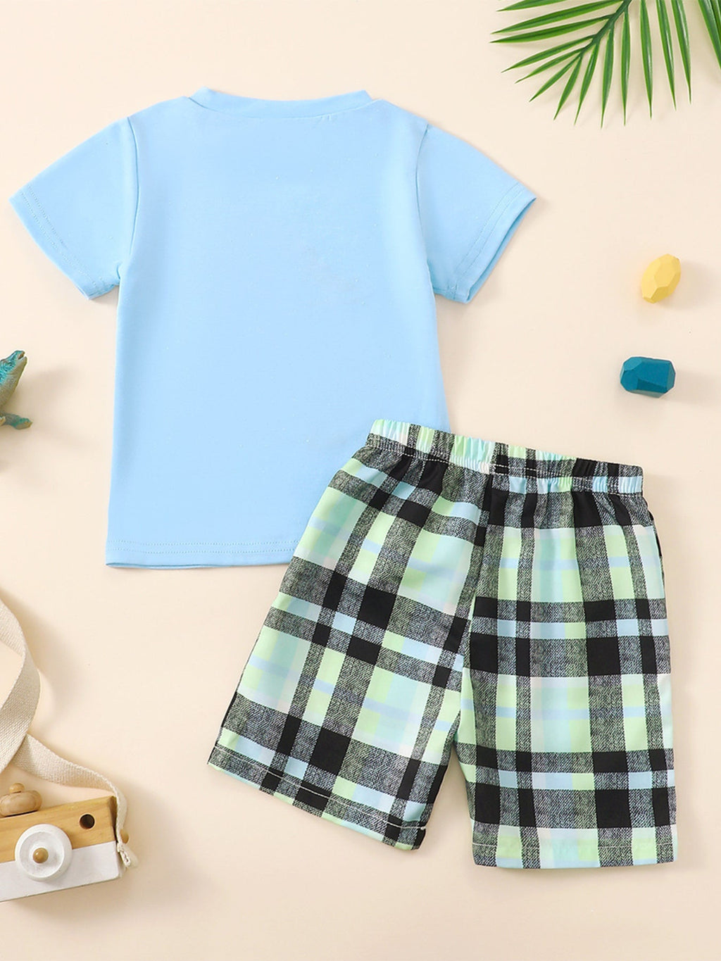 Children's Dinosaur Short Sleeve Tee & Plaid Shorts Set