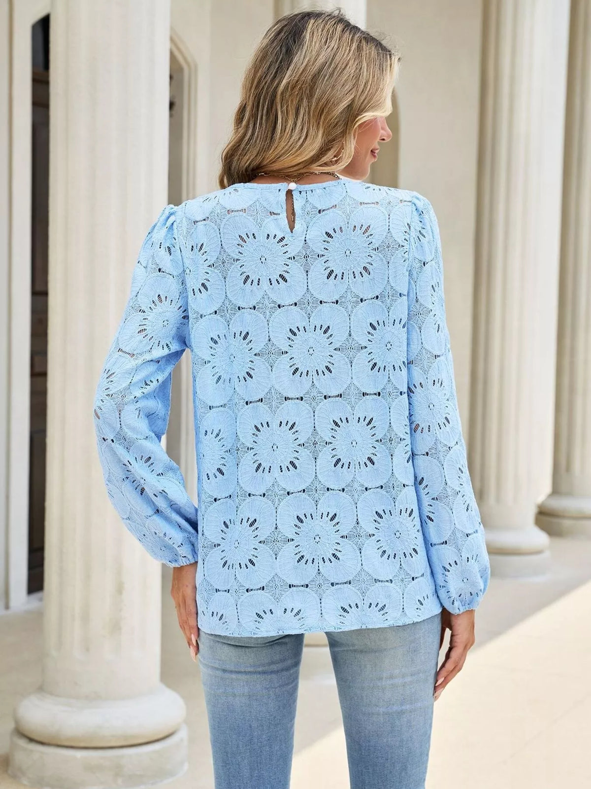 Floral Eyelet Lace Long Sleeve Blouse