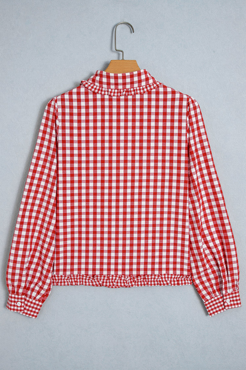 Red Plaid Long Sleeve Button Down Frill Detail Casual Shirt