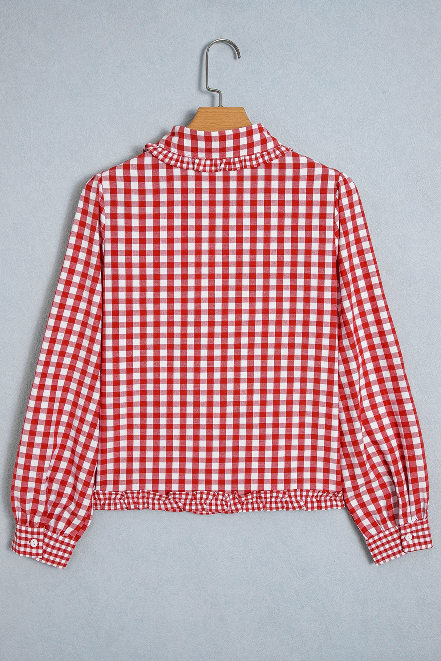 Red Plaid Long Sleeve Button Down Frill Detail Casual Shirt