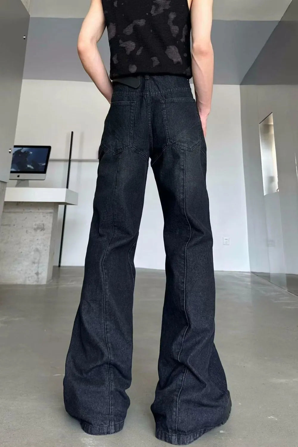 Men's Plus Size Washed Flare Jeans with Zipper Detail