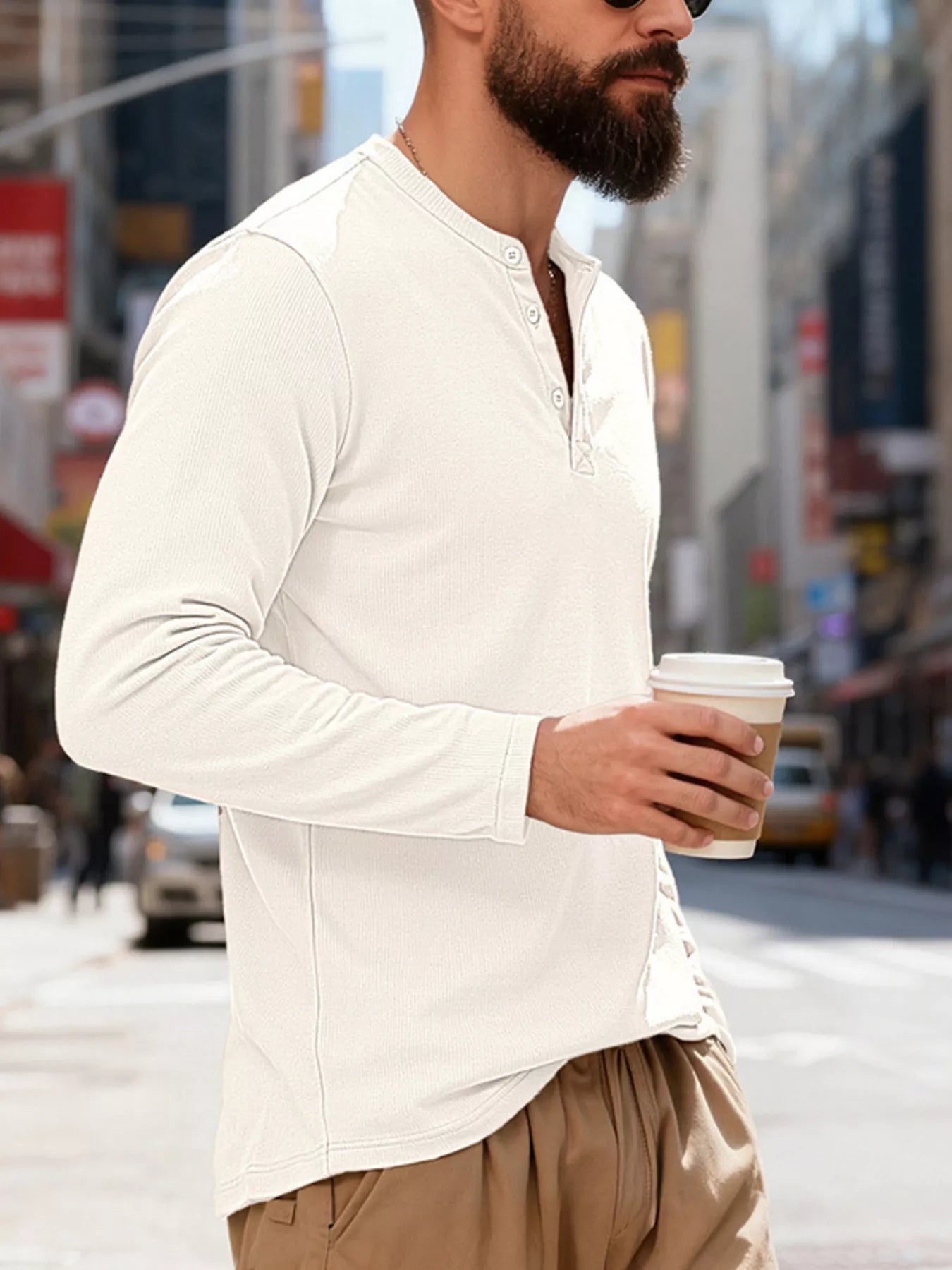 Men's Full Size Casual Long Sleeve Henley T-Shirt Plus Size